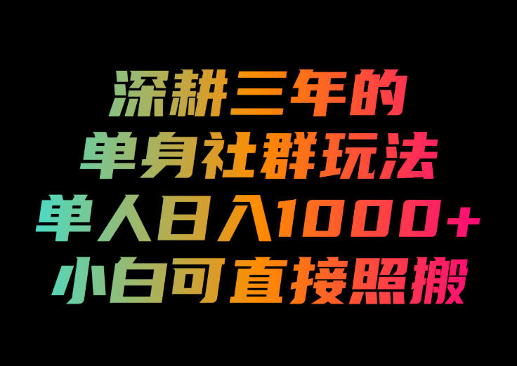深耕三年的单身社群玩法,单人日入1000+,小白可直接照搬!【揭秘】|无忧资源社
