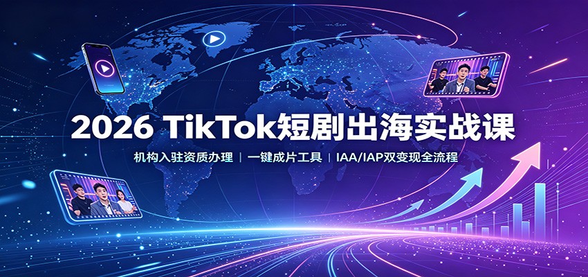 2026 TikTok短剧出海实战课：机构入驻资质办理，一键成片工具，IAA/IAP双变现全流程|无忧资源社