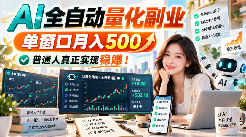 （20735期）AI全自动量化副业，单窗口月入500，普通人真正实现稳赚！|无忧资源社