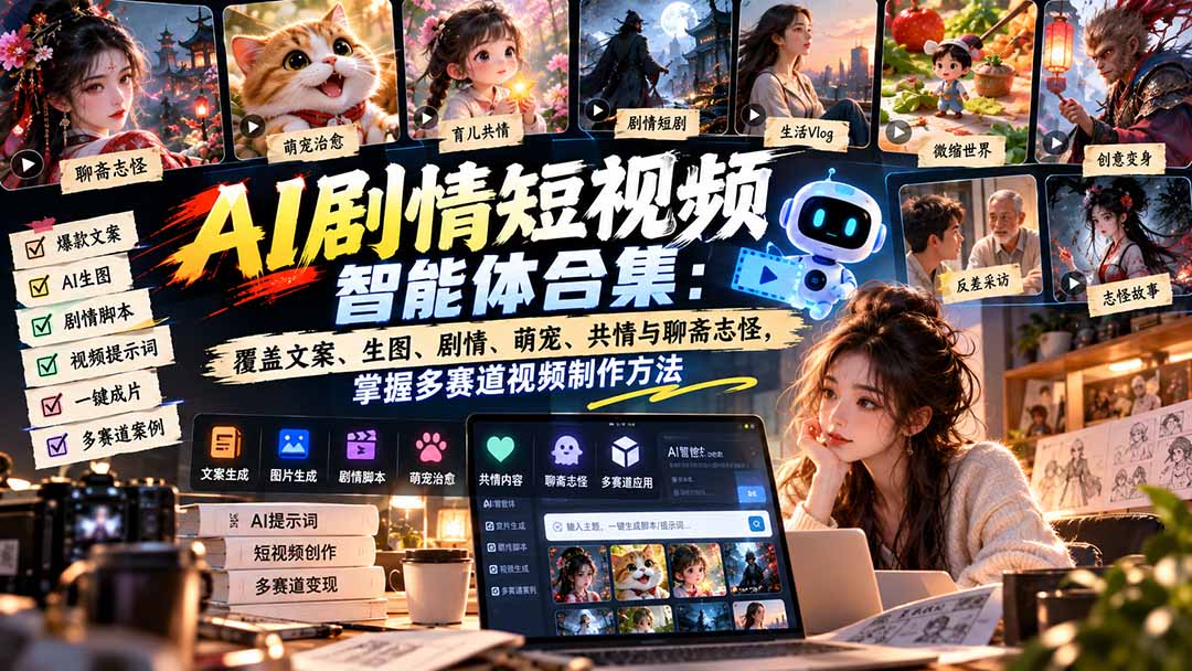 （20644期）【无水印】AI剧情短视频智能体合集：覆盖文案、生图、剧情、萌宠、共情与聊斋志怪，掌握多赛道视频制作方法|无忧资源社