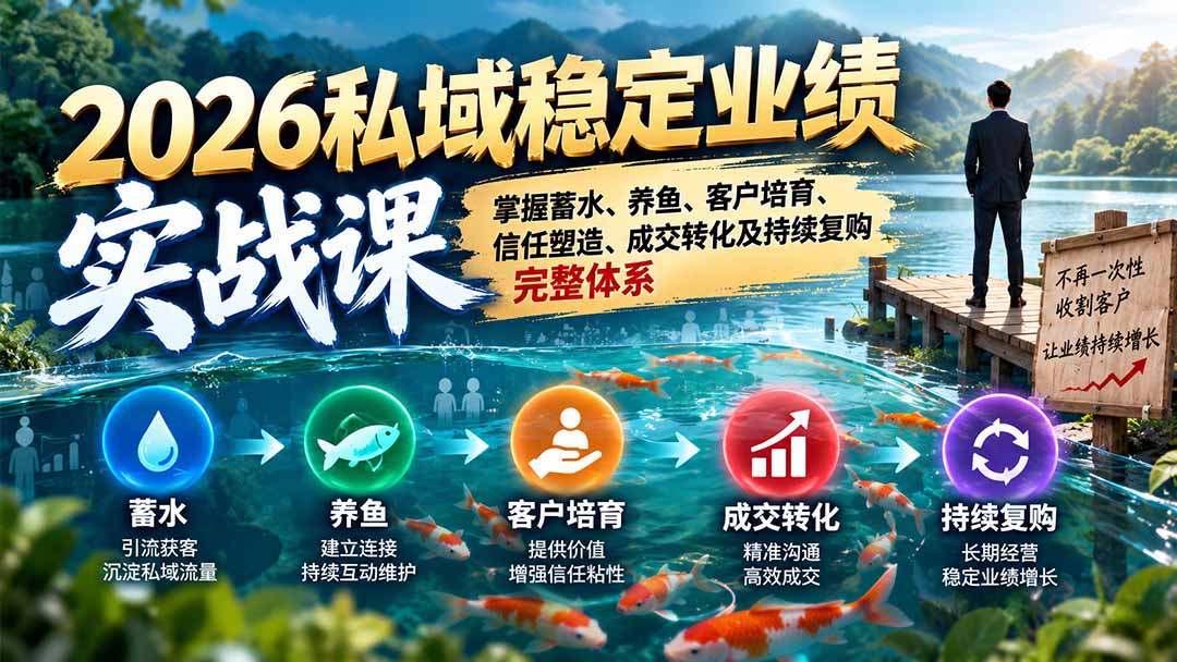 （20710期）2026私域稳定业绩实战课：掌握蓄水、养鱼、客户培育、信任塑造、成交转化及持续复购完整体系|无忧资源社