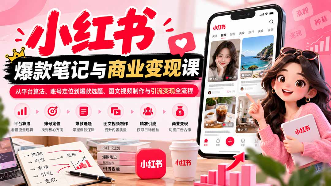 （20709期）2026小红书爆款笔记与商业变现课：从平台算法、账号定位到爆款选题、图文视频制作与引流变现全流程|无忧资源社