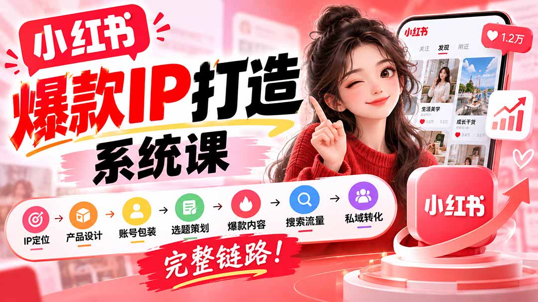 （20711期）【无水印】小红书爆款IP打造课：IP定位→产品设计→账号包装→选题策划→爆款内容→搜索流量→私域转化，完整链路|无忧资源社