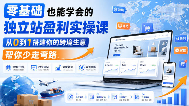 零基础也能学会的独立站盈利实操课，从0到1搭建你的跨境生意，帮你少走弯路|无忧资源社