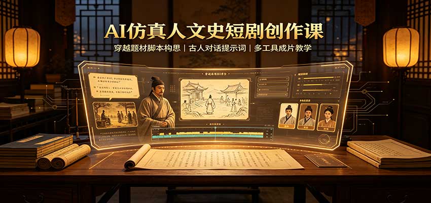 AI仿真人文史短剧创作课：穿越题材脚本构思，古人对话提示词，多工具成片教学|无忧资源社