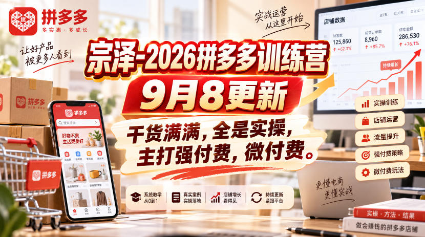 宗泽-2026拼多多训练营9月8更新，干货满满，全是实操，主打强付费，微付费|无忧资源社