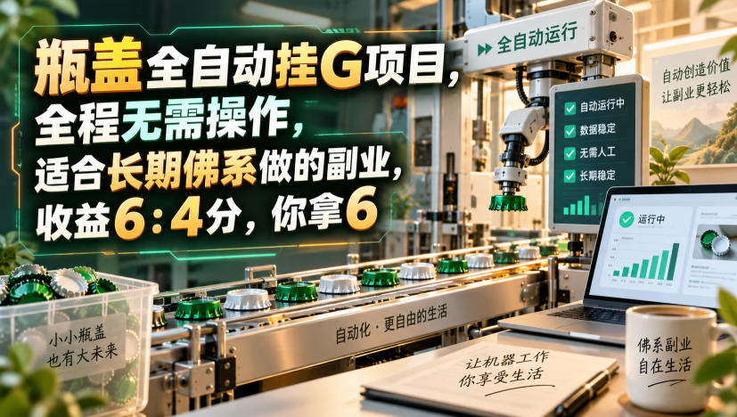 瓶盖全自动挂G项目，全程无需操作，适合长期佛系做的副业，收益6：4分，你拿6【揭秘】|无忧资源社