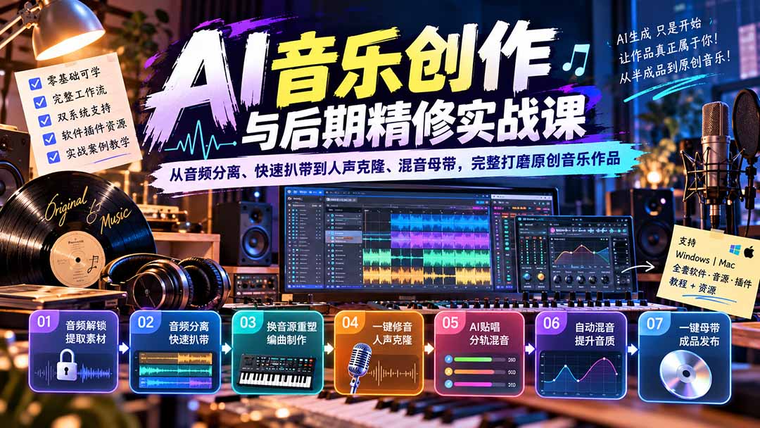 （20652期）AI音乐创作与后期精修实战课：从音频分离、快速扒带到人声克隆、混音母带，完整打磨原创音乐作品|无忧资源社