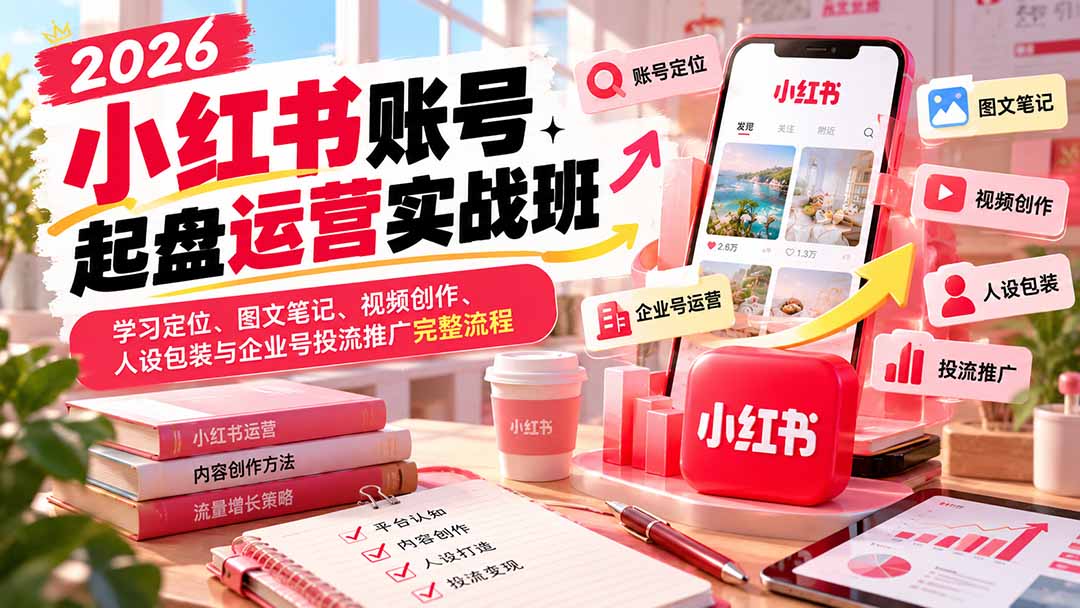 (20646期)2026小红书账号起盘运营实战班:学习定位、图文笔记、视频创作、人设包装与企业号投流推广完整流程|无忧资源社