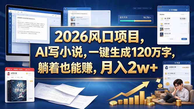 （20653期）2026 风口项目，AI 写小说，一键生成 120 万字，躺着也能赚，月入 2w +|无忧资源社