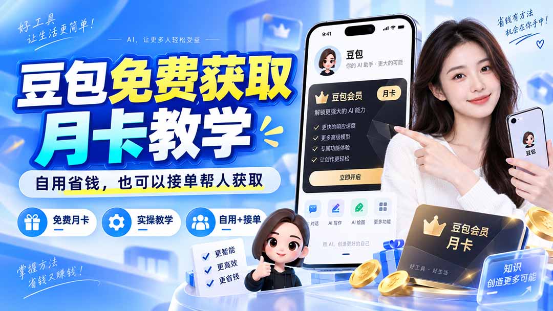 （20358期）豆包免费获取月卡教学，自用省钱，也可以接单帮人获取|无忧资源社