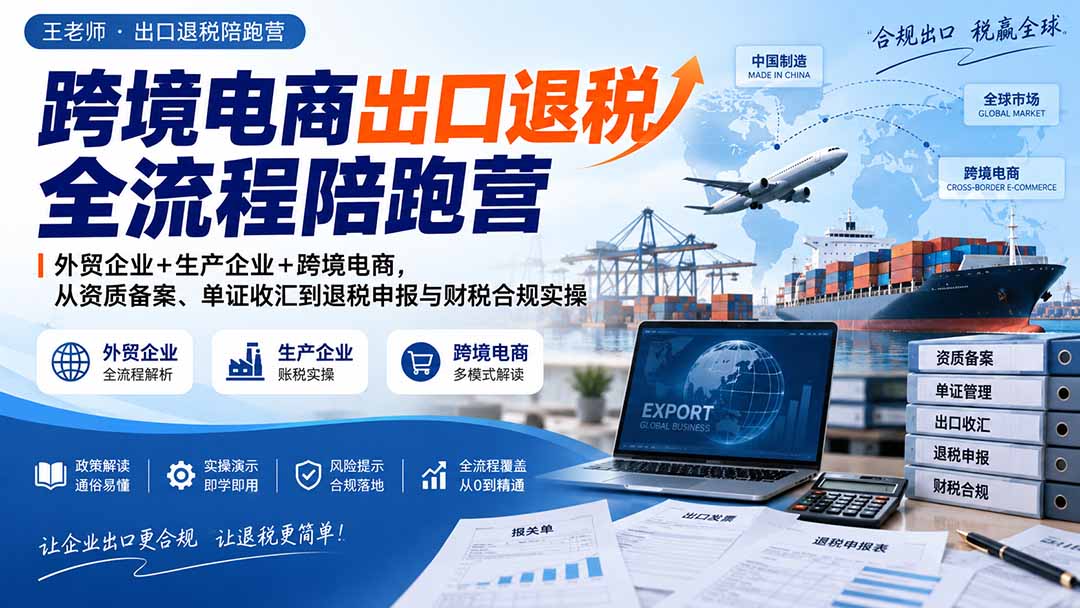 （20513期）跨境电商出口退税全流程陪跑营｜外贸企业+生产企业+跨境电商，从资质备案、单证收汇到退税申报与财税合规实操|无忧资源社