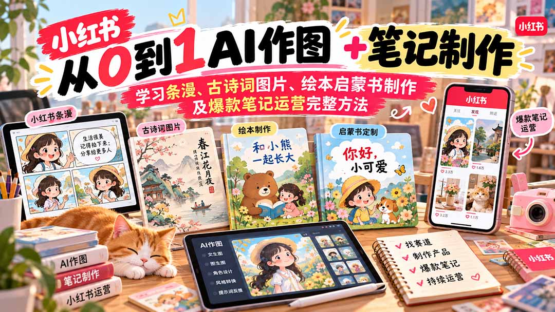 （20655期）2026小红书AI内容创作从0到1：学习条漫、古诗词图片、绘本启蒙书制作及爆款笔记运营完整方法|无忧资源社