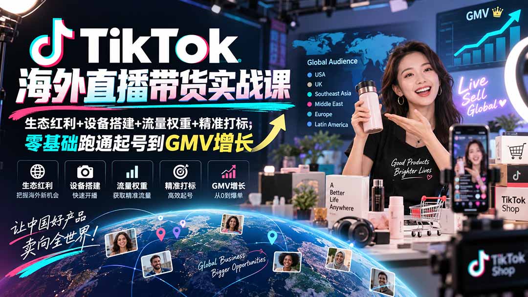 (20465期)TikTok海外直播带货实战课|生态红利+设备搭建+流量权重+精准打标,零基础跑通起号到GMV增长|无忧资源社