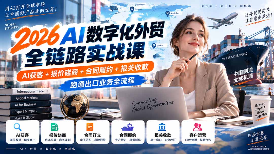 （20569期）2026AI数字化外贸全链路实战课：AI获客+报价磋商+合同履约+报关收款，跑通出口业务全流程|无忧资源社