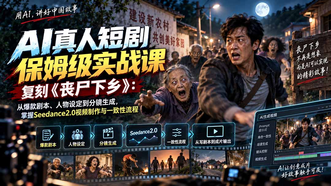（20359期）AI真人短剧保姆级实战课，复刻《丧尸下乡》：从爆款剧本、人物设定到分镜生成，掌握Seedance2.0视频制作与一致性流程|无忧资源社