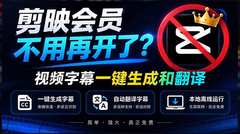 （20728期）剪映会员不用再开了？视频字幕一键生成加翻译，本地离线运行，完全免费，超快速高精度，字幕大师|无忧资源社