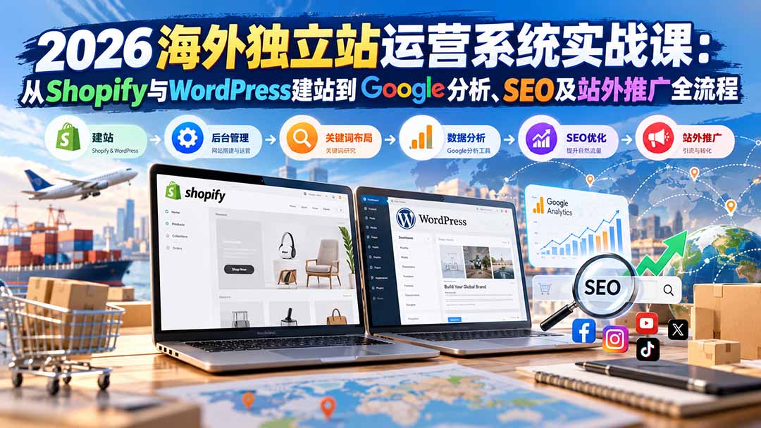 （20689期）2026海外独立站运营系统实战课：从Shopify与WordPress建站到Google分析、SEO及站外推广全流程|无忧资源社