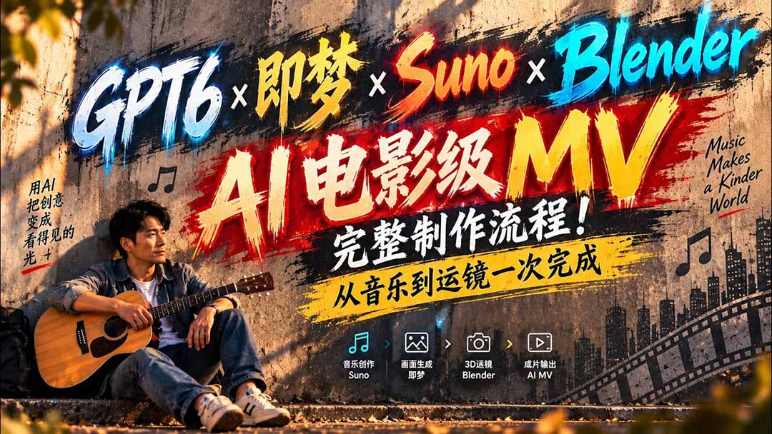 （20587期）GPT6×即梦×Suno×Blender｜AI电影级MV完整制作流程！从音乐到运镜一次完成 (无水印)|无忧资源社