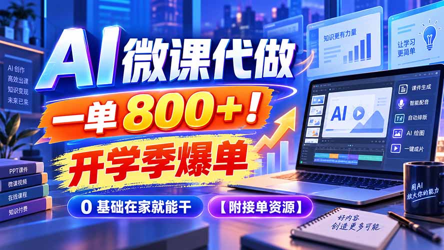 (20605期)AI 微课代做,一单 800+!开学季爆单,0 基础在家就能干【附接单资源】|无忧资源社