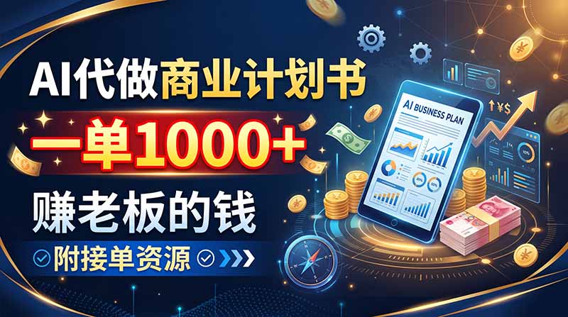 (20303期)AI代做商业计划书,一单1000+,赚老板的钱,附接单资源|无忧资源社