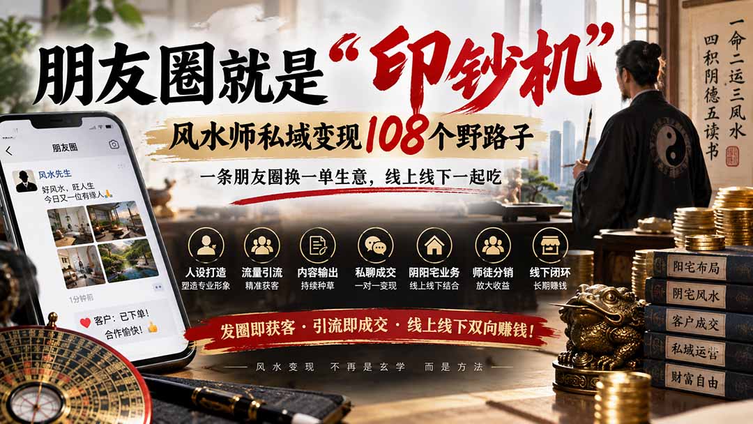 (20464期)朋友圈就是“印钞机”,风水师私域变现108个野路子,一条朋友圈换一单生意,线上线下一起吃【文档】|无忧资源社
