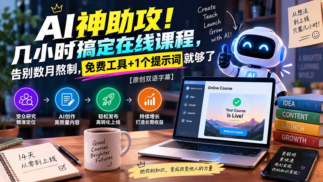 （20528期）AI神助攻！几小时搞定在线课程，告别数月熬制，免费工具+1个提示词就够了【原创双语字幕】|无忧资源社