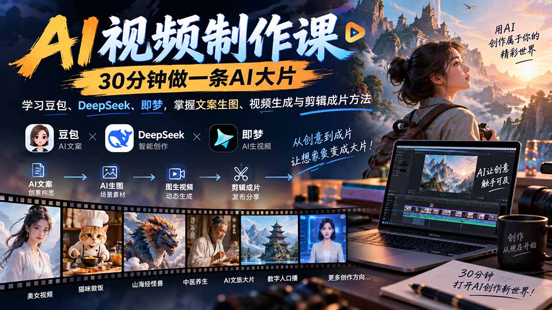 （20380期）AI视频制作课-30分钟做一条AI大片：学习豆包、DeepSeek、即梦，掌握文案生图、视频生成与剪辑成片方法|无忧资源社
