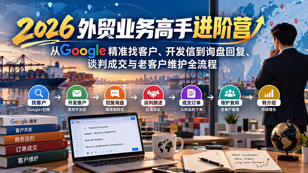 （20690期）2026外贸业务高手进阶营：从Google精准找客户、开发信到询盘回复、谈判成交与老客户维护全流程|无忧资源社