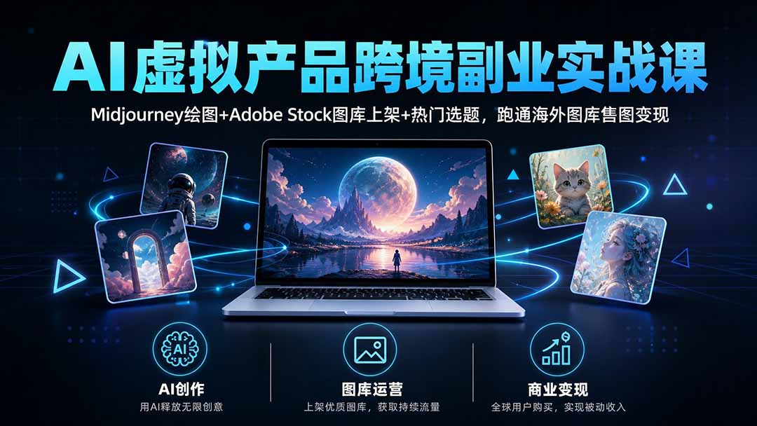（20514期）AI虚拟产品跨境副业实战课｜Midjourney绘图+Adobe Stock图库上架+热门选题，跑通海外图库售图变现|无忧资源社