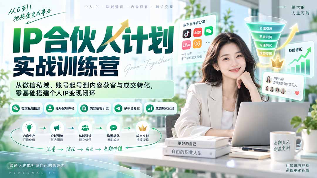 （20321期）IP合伙人计划实战训练营-更新：从微信私域、账号起号到内容获客与成交转化，零基础搭建个人IP变现闭环|无忧资源社