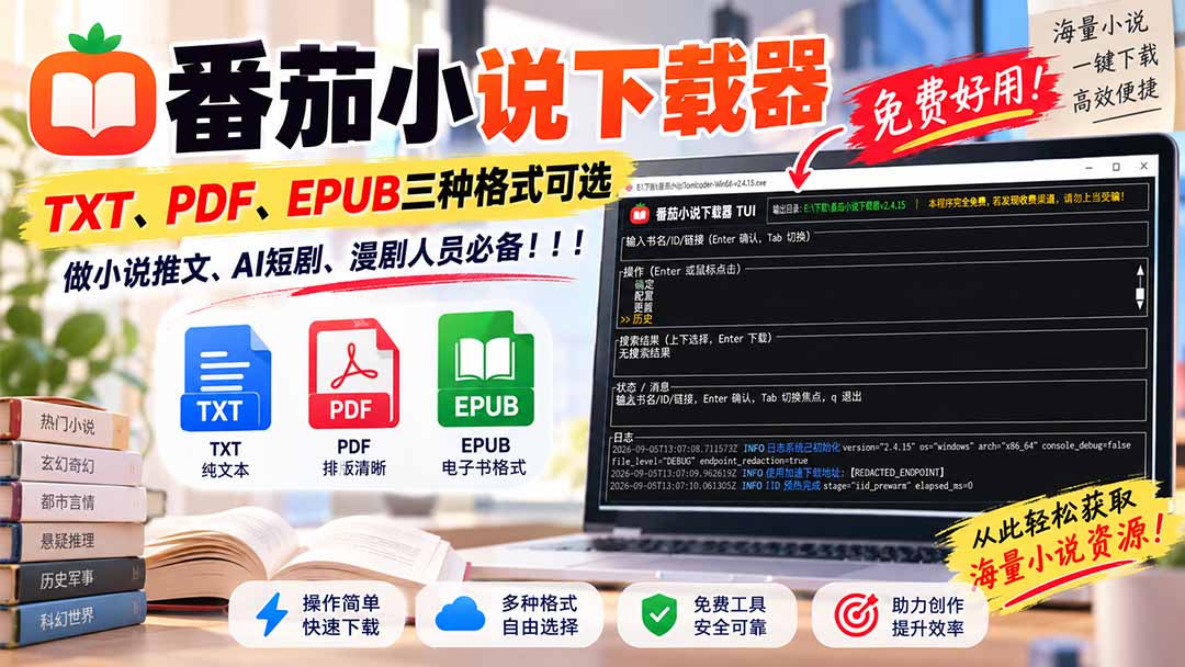 （20529期）番茄小说下载器，TXT、PDF、EPUB三种格式可选，做小说推文、AI短剧、漫剧人员必备！|无忧资源社
