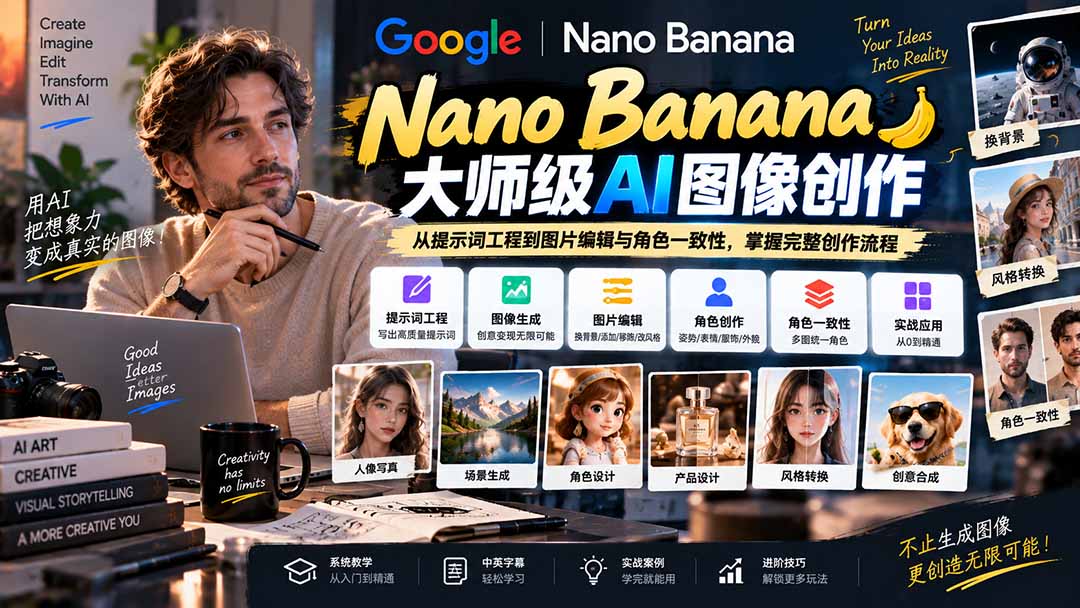 （20609期）【无水印】Nano Banana大师级AI图像实战课：从提示词工程到图片编辑与角色一致性，掌握完整创作流程|无忧资源社