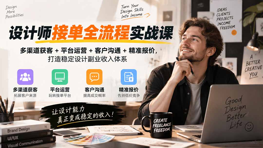 （20563期）设计师接单全流程实战课-无水印｜多渠道获客+平台运营+客户沟通+精准报价，打造稳定设计副业收入体系|无忧资源社