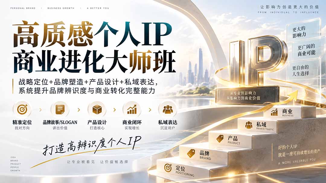 （20324期）高质感个人IP商业进化大师班：战略定位+品牌塑造+产品设计+私域表达，系统提升品牌辨识度与商业转化完整能力|无忧资源社