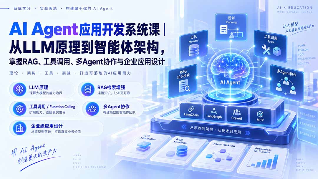 （20564期）AI Agent应用开发系统课-179节｜从LLM原理到智能体架构，掌握RAG、工具调用、多Agent协作与企业应用设计|无忧资源社