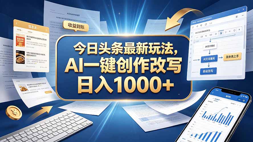 （20566期）今日头条最新玩法，AI 一键创作改写，简单易上手，轻松日入 1000 +|无忧资源社