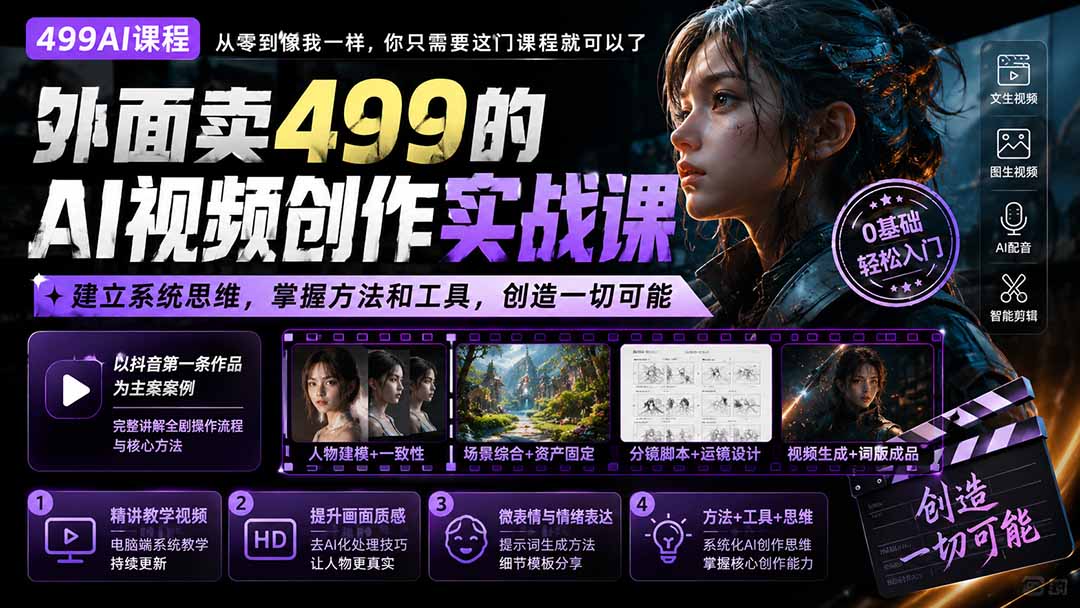 （20307期）外面卖499的AI视频创作实战课：建立系统思维，掌握方法和工具，创造一切可能。|无忧资源社