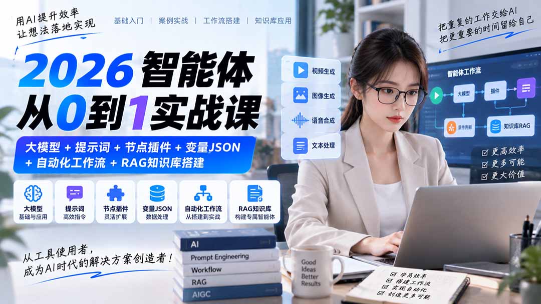 （20546期）2026智能体从0到1实战课｜大模型+提示词+节点插件+变量JSON+自动化工作流+RAG知识库搭建|无忧资源社