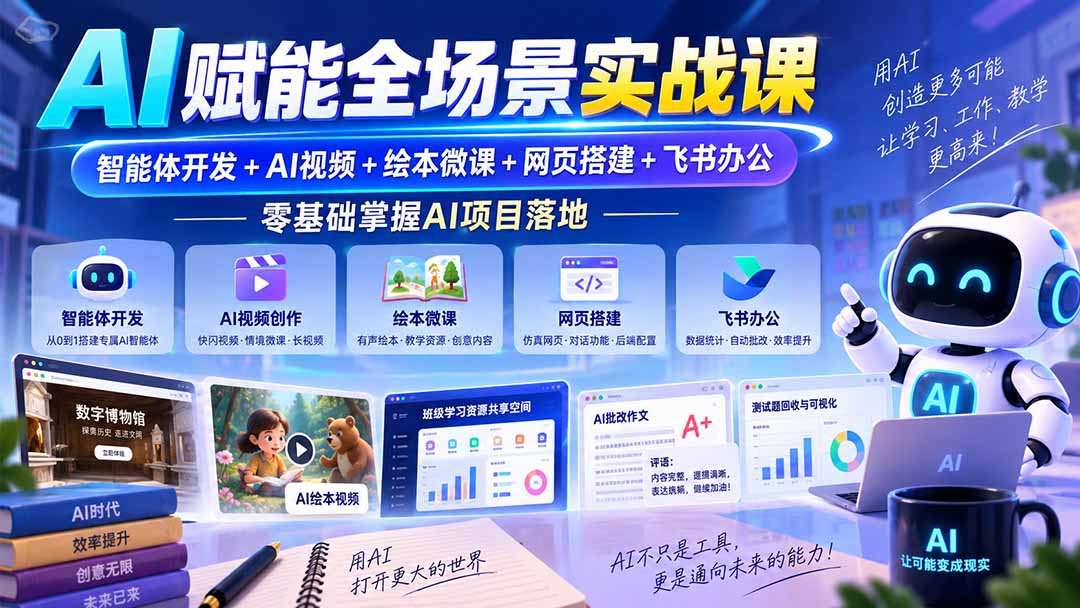 (20517期)AI赋能全场景实战课|智能体开发+AI视频+绘本微课+网页搭建+飞书办公,零基础掌握AI项目落地|无忧资源社