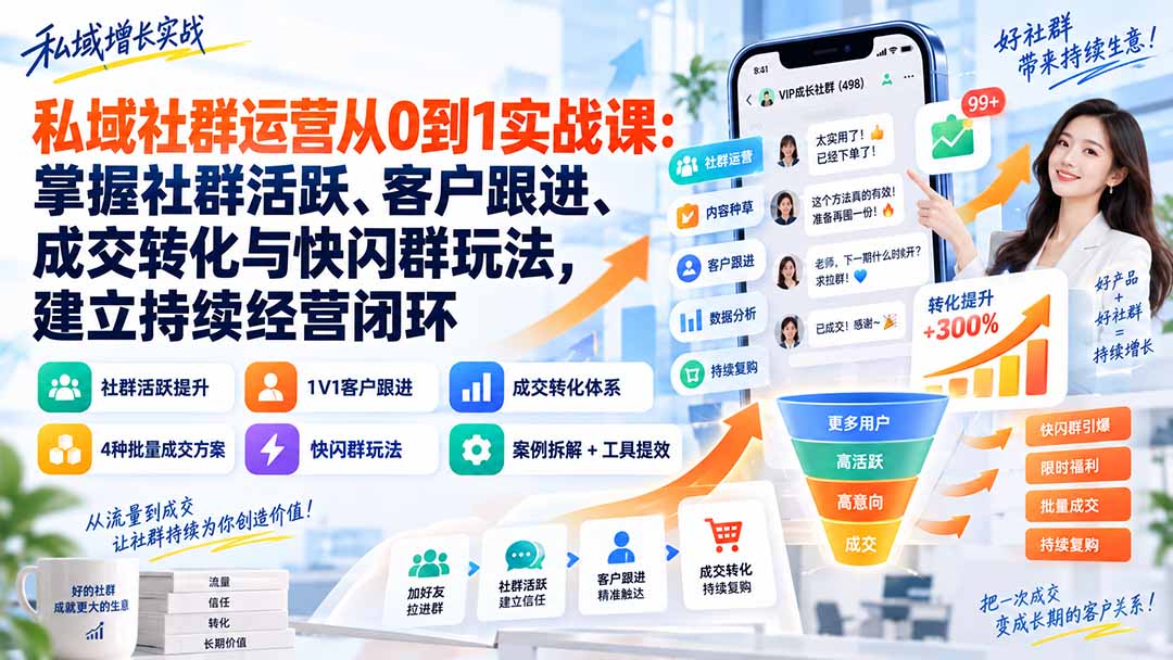 （20428期）私域社群运营从0到1实战课：掌握社群活跃、客户跟进、成交转化与快闪群玩法，建立持续经营闭环|无忧资源社