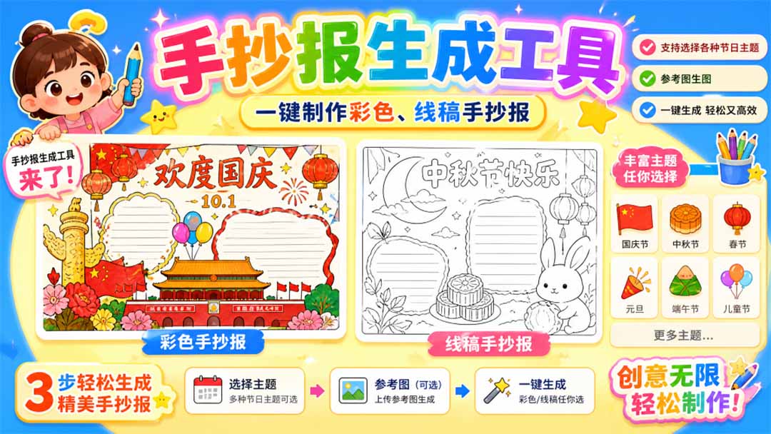 （20265期）手抄报批量生成工具来了，完全免费，告别豆包生图，这个高清无水印|无忧资源社