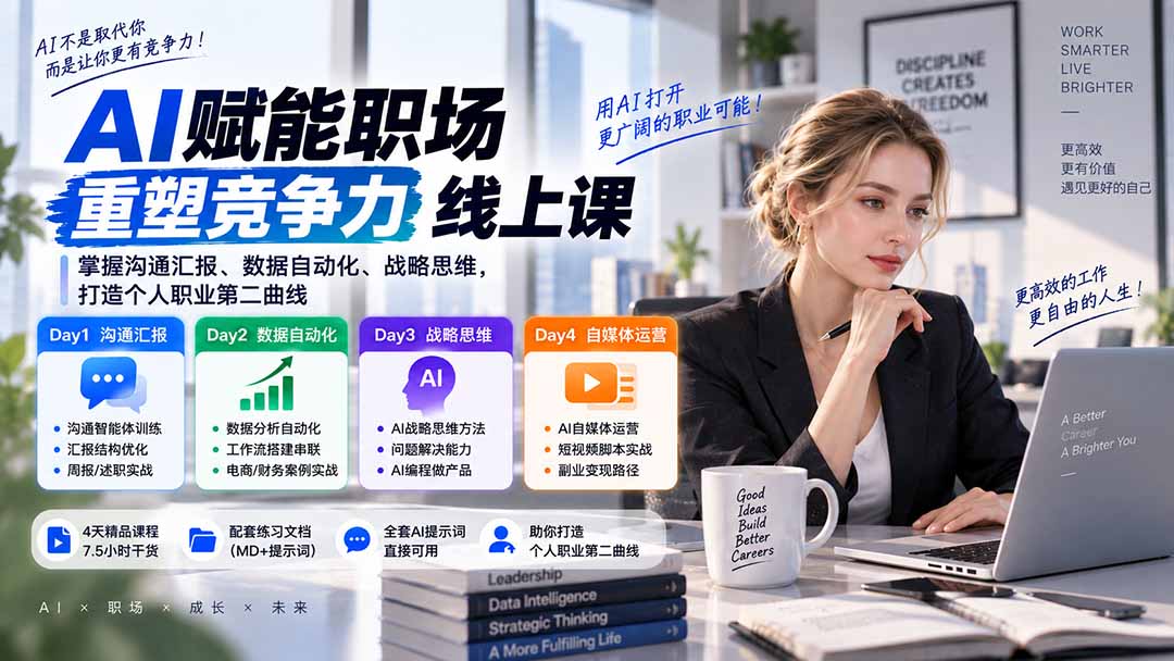 （20531期）AI职场提效与第二曲线实战课-无水印：学习沟通汇报、数据工作流和战略思维，掌握AI编程做产品及自媒体运营方法|无忧资源社