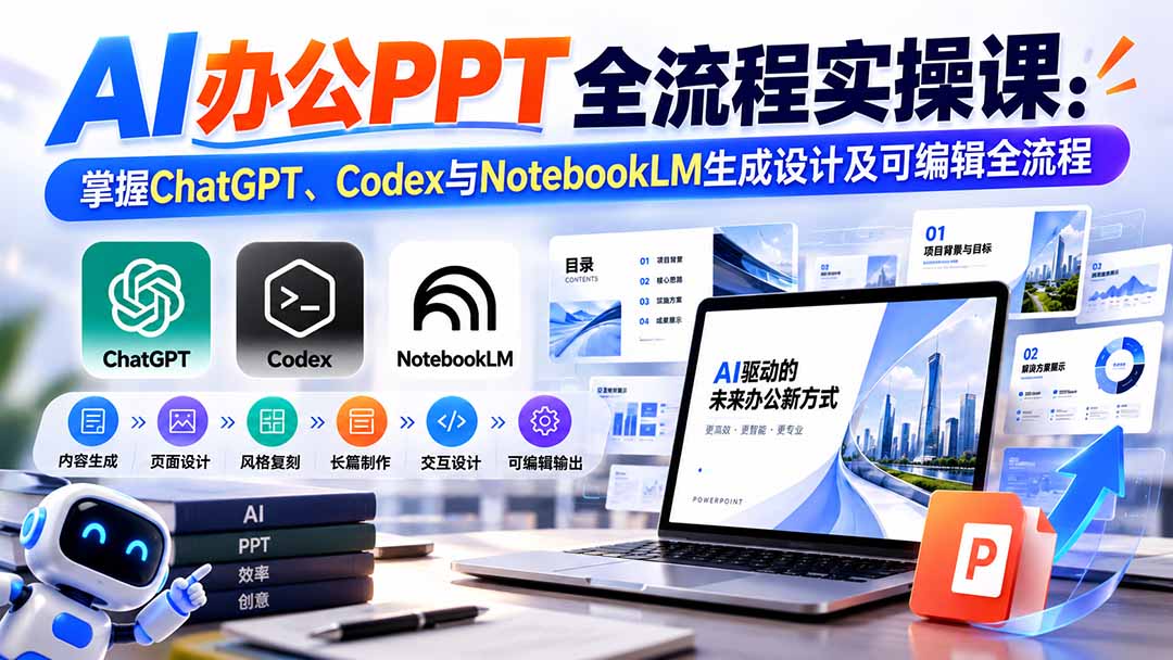 （20660期）【无水印】AI办公PPT全流程实操课： 掌握ChatGPT、Codex与NotebookLM生成设计及可编辑全流程|无忧资源社