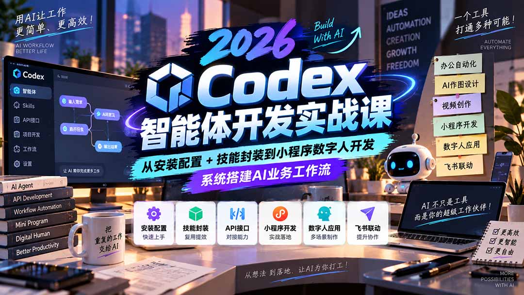 （20574期）2026Codex智能体开发实战课：从安装配置+技能封装到小程序数字人开发，系统搭建AI业务工作流|无忧资源社