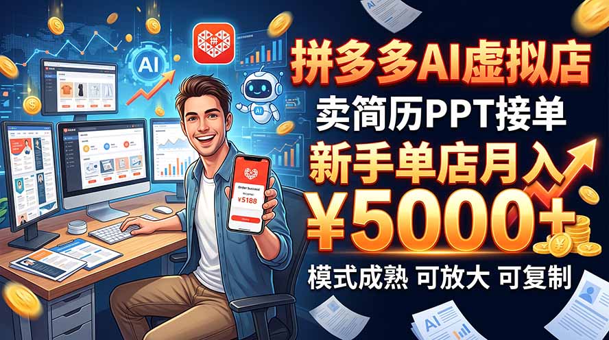 (20694期)开一家拼多多虚拟店,用AI卖简历PPT,单店月入1w+,可放大|无忧资源社
