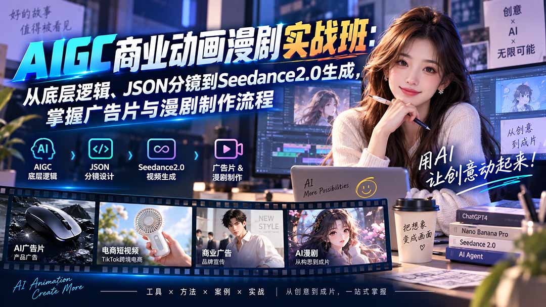 （20268期）AIGC商业动画漫剧实战班-更新：从底层逻辑、JSON分镜到Seedance2.0生成，掌握广告片与漫剧制作流程|无忧资源社