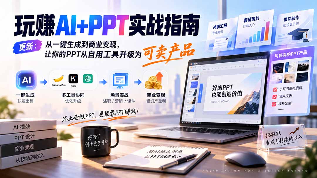 （20247期）玩赚AI+PPT实战指南-更新5月13：从一键生成到商业变现，让你的PPT从自用工具升级为可卖产品|无忧资源社