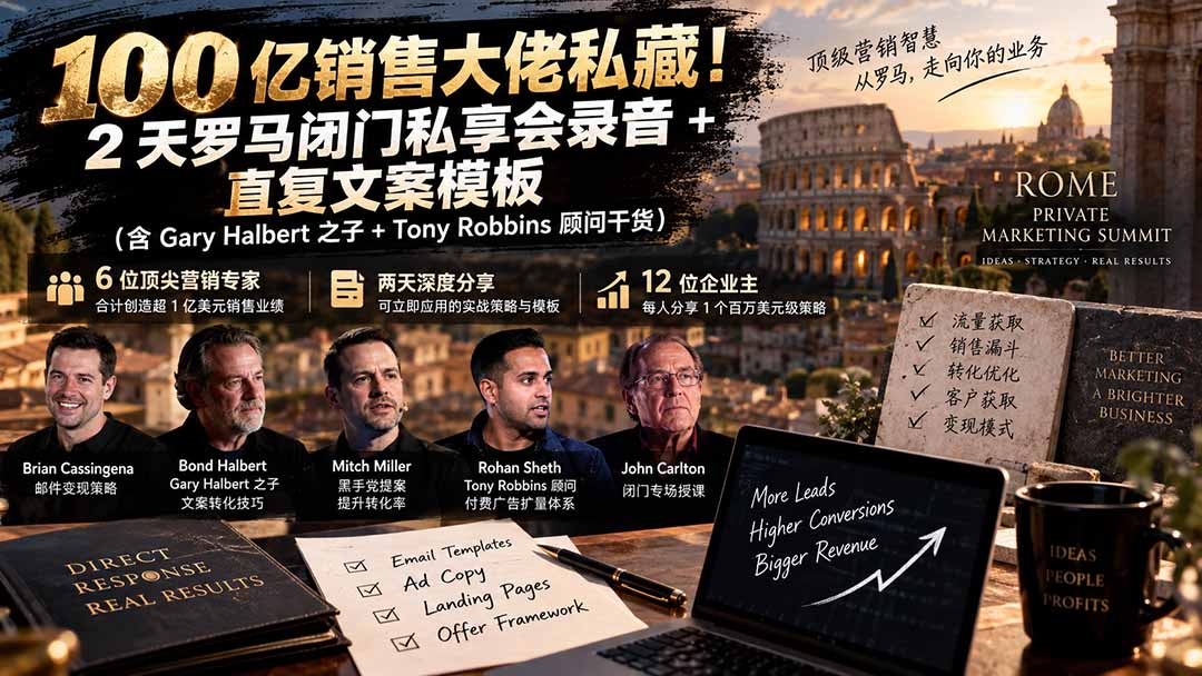 （20593期）100亿销售大佬私藏-无水印！2天罗马闭门私享会录音+直复文案模板【原创双语字幕】|无忧资源社
