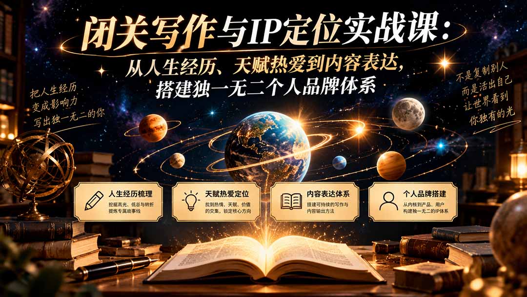 （20634期）闭关写作与IP定位实战课：从人生经历、天赋热爱到内容表达，搭建独一无二个人品牌体系|无忧资源社